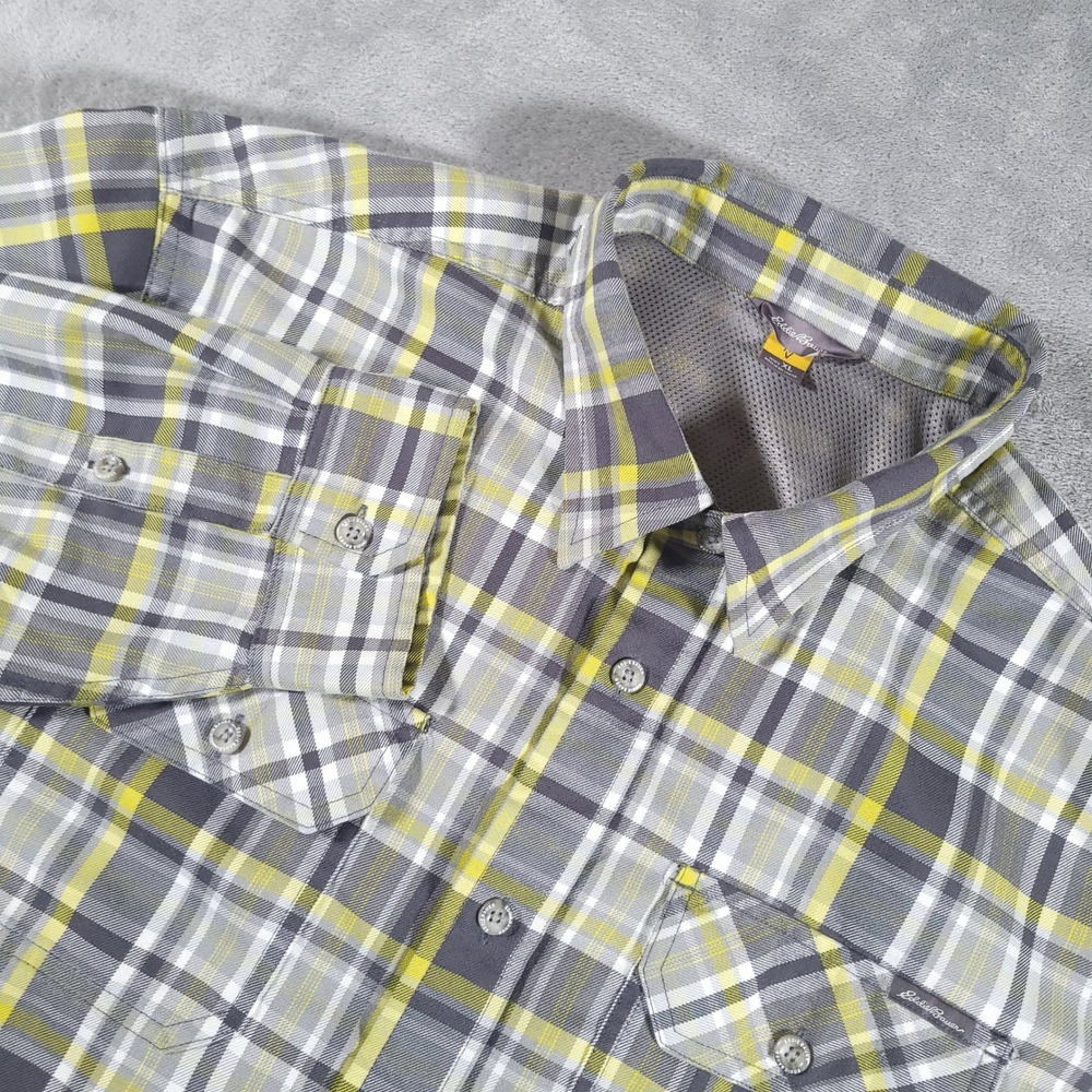 Eddie Bauer Shirt Mens‎ XL Gray Yellow Plaid Button Up Lightweight Flannel
